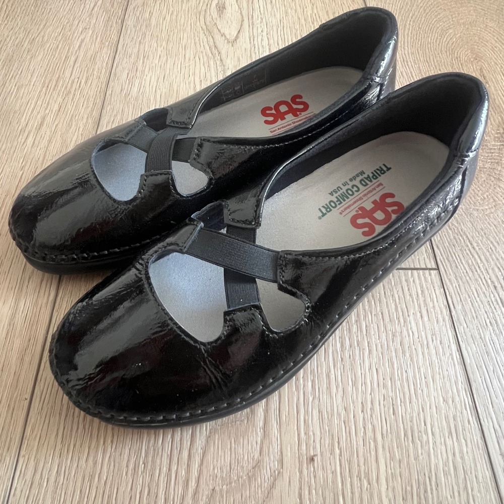 SAS Crissy Slip On Loafer. Black Patent. Made in USA.Womens Size 7 Wide NWOB